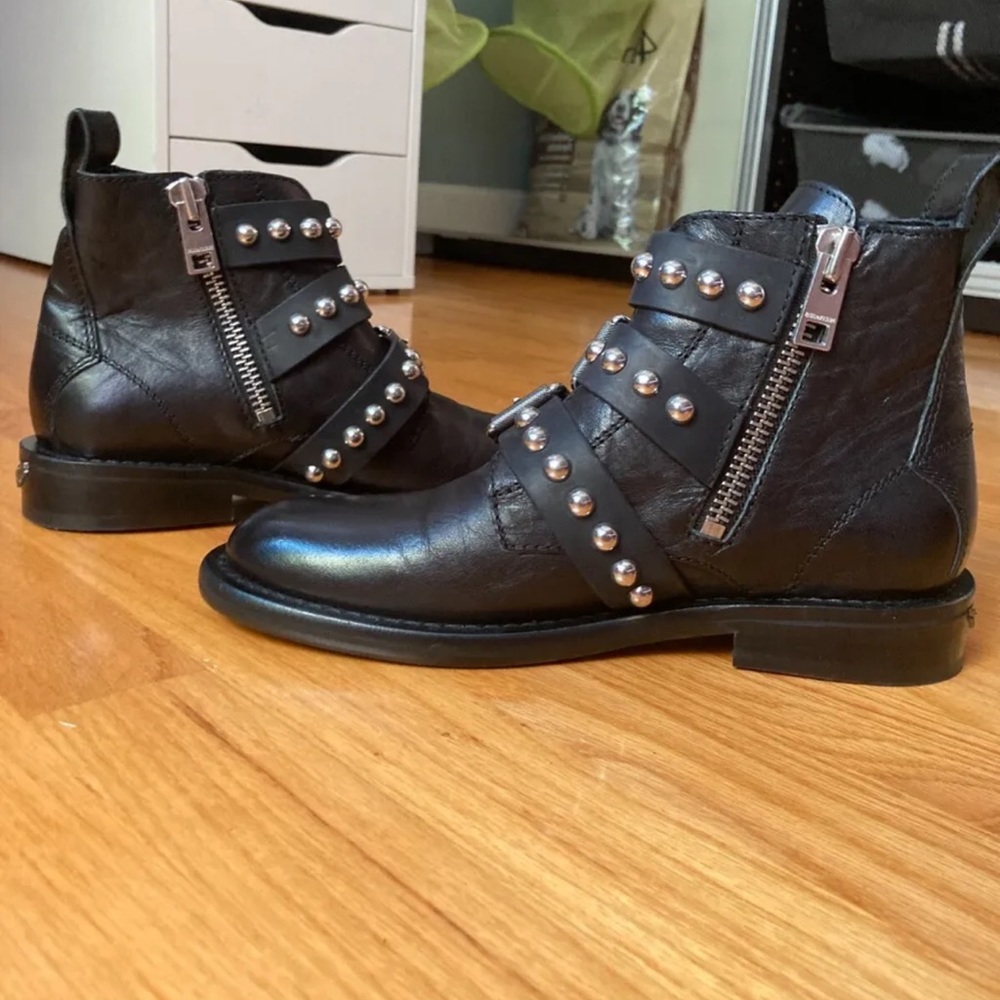 Zadig & Voltaire Laureen Spike Ankle Boots Shoes Black Leather Sz 38 US 8.